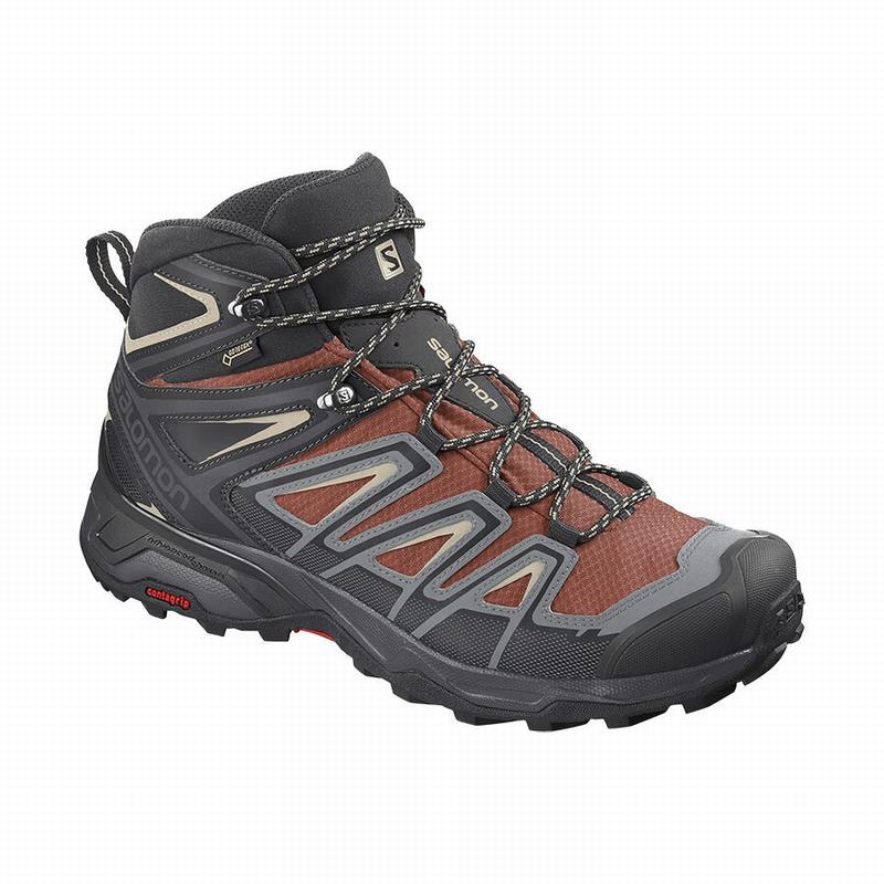 Buty Turystyczne Męskie Salomon X ULTRA 3 MID GORE-TEX - Ciemny Czerwone / Czarne - Polska (406-XDLN